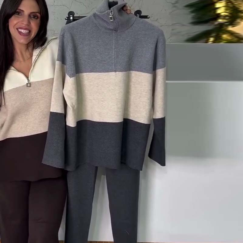 🔥Limited-time offer-Women's Half-Zip Color-Block 2-Piece Set