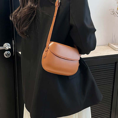 Minimalist PU Leather Crossbody Saddle Bag