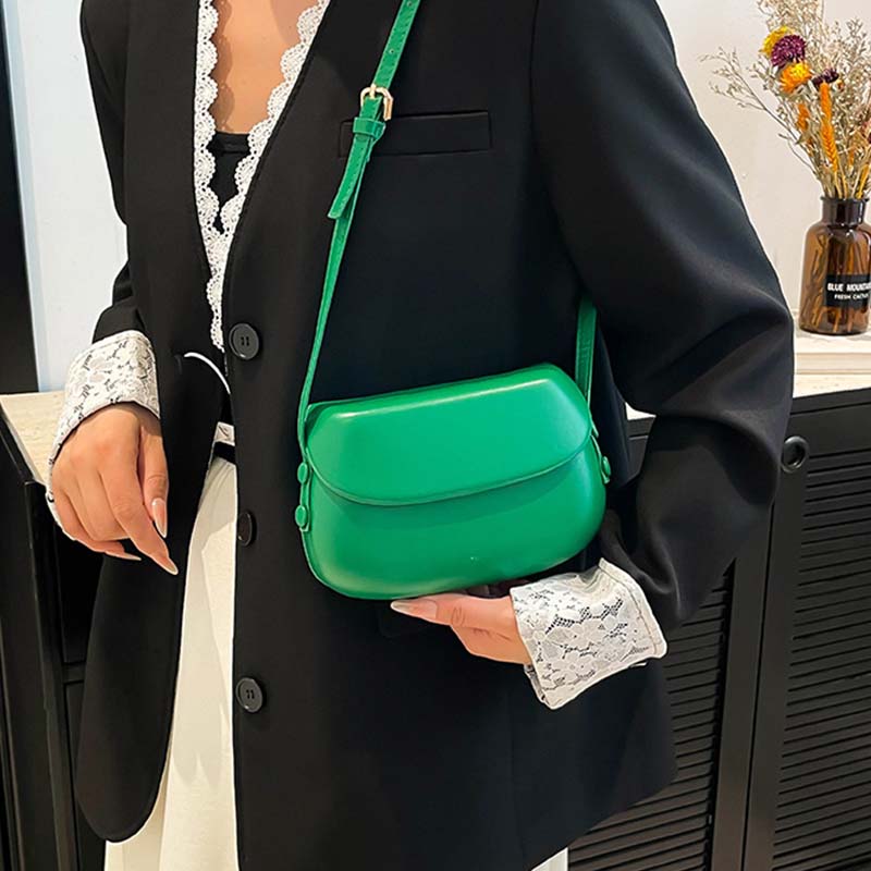 Minimalist PU Leather Crossbody Saddle Bag
