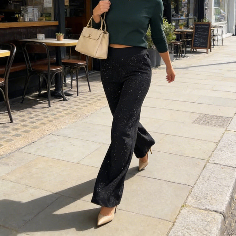 🔥Last Day 49% OFF - High-Waist Glitter Straight-Leg Trousers
