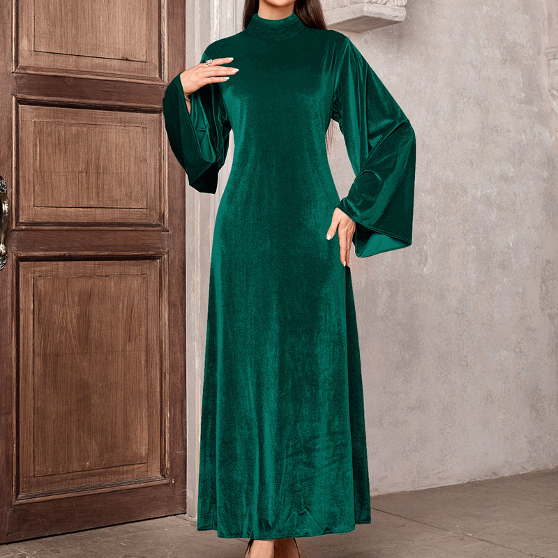 Elegant Velvet Bell Sleeve Maxi Dress