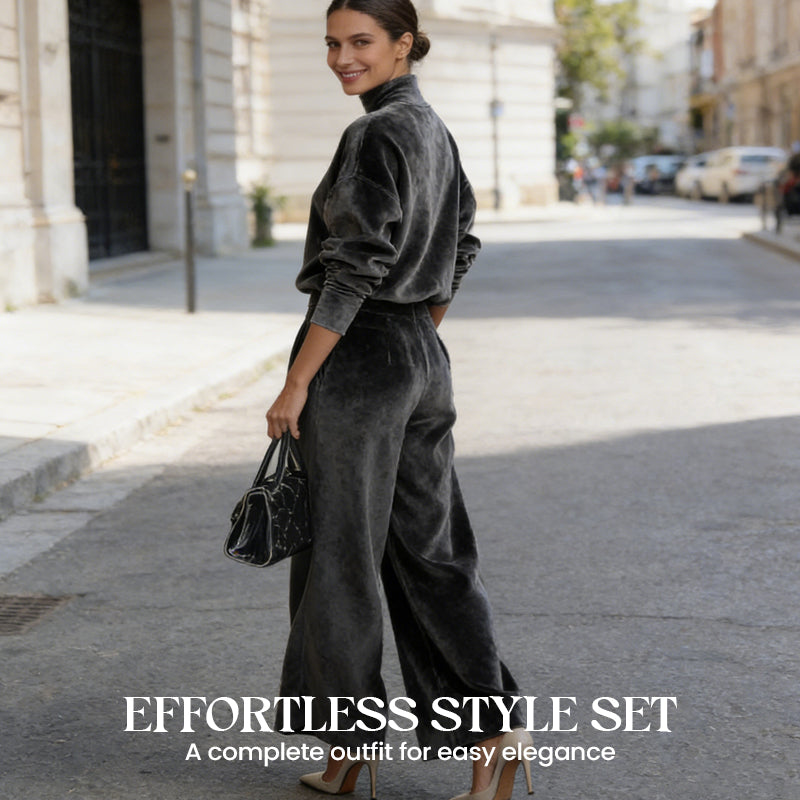 ☁️ Cozy Made Easy | Women's Plush-Warm Top & Wide-Leg Pants 2-Piece Set