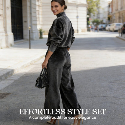 ☁️ Cozy Made Easy | Women's Plush-Warm Top & Wide-Leg Pants 2-Piece Set