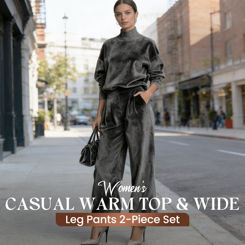 ☁️ Cozy Made Easy | Women's Plush-Warm Top & Wide-Leg Pants 2-Piece Set