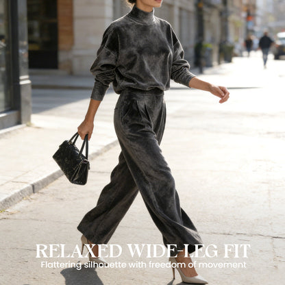 ☁️ Cozy Made Easy | Women's Plush-Warm Top & Wide-Leg Pants 2-Piece Set