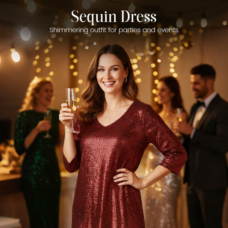 ⌛Limited-time offer-Women's Sparkle Sequin V-Neck Dress