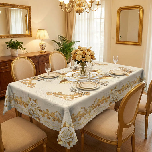 🔥Hot Sale Deals-Waterproof Gold Rose Tablecloth