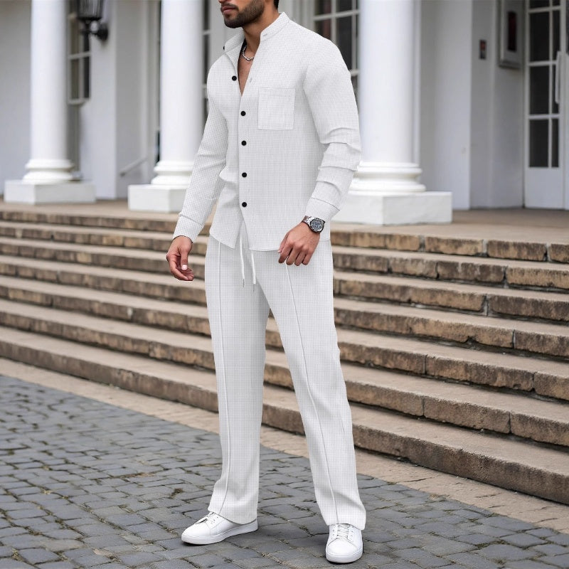 🔥Limited-time offer: 50% off-Men’s Casual Waffle Shirt Pants 2-Piece Set