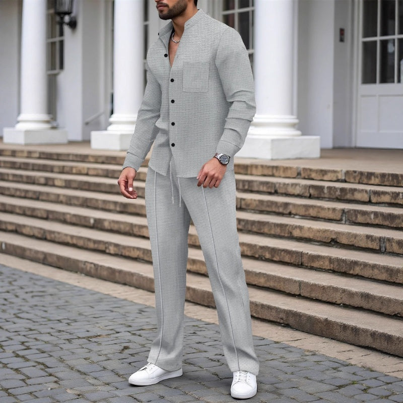 🔥Limited-time offer: 50% off-Men’s Casual Waffle Shirt Pants 2-Piece Set