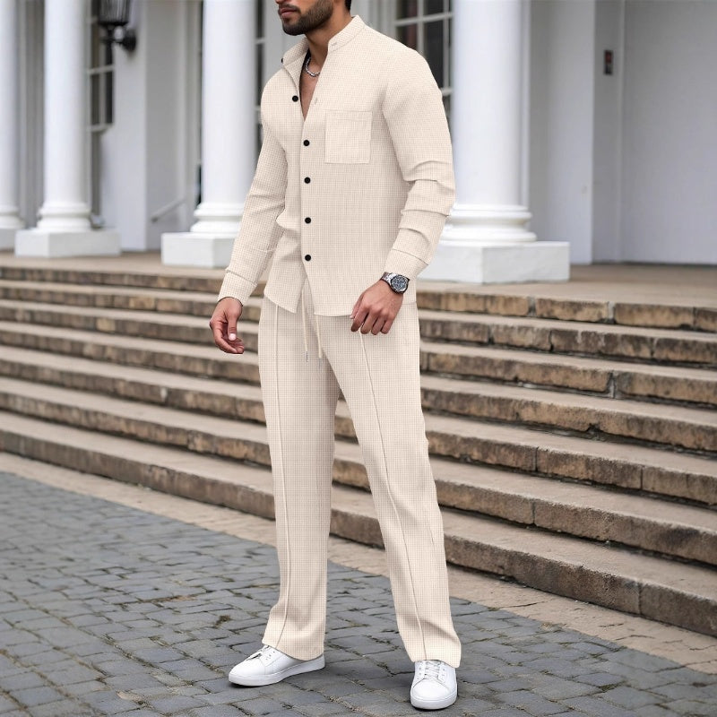 🔥Limited-time offer: 50% off-Men’s Casual Waffle Shirt Pants 2-Piece Set