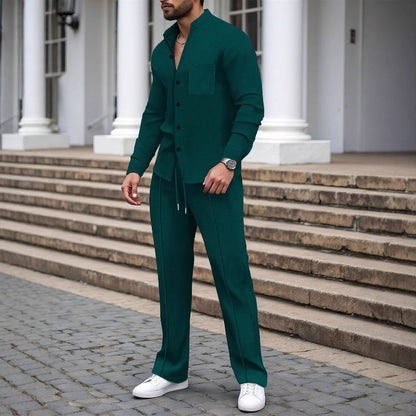 🔥Limited-time offer: 50% off-Men’s Casual Waffle Shirt Pants 2-Piece Set