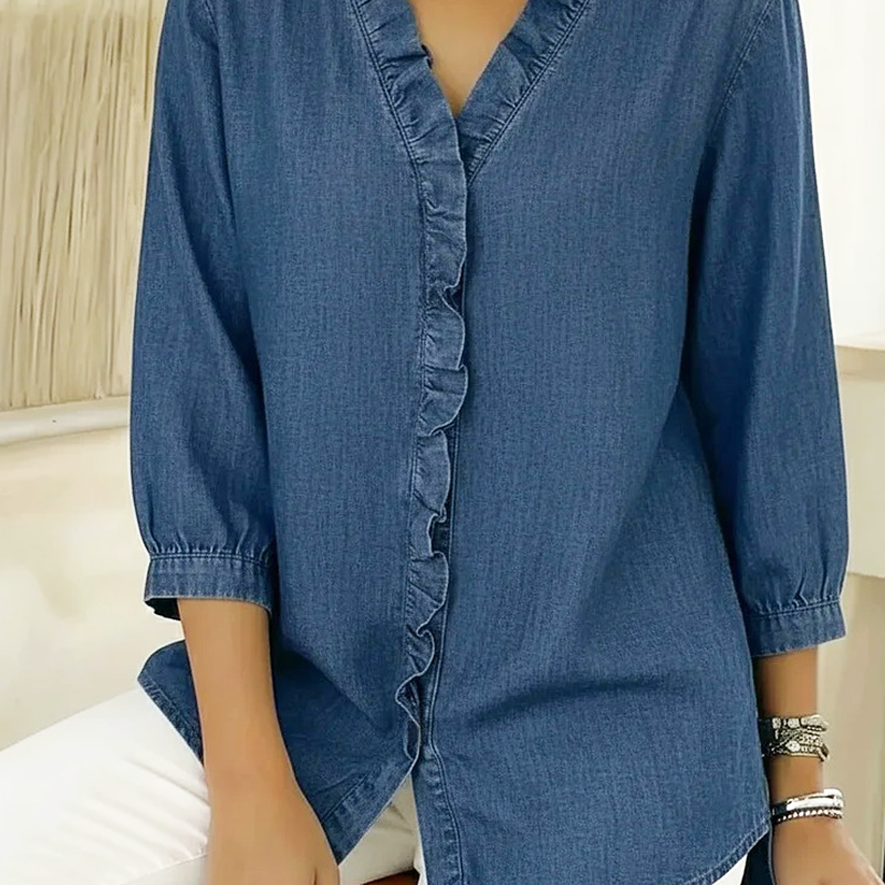🔥Limited-time offer-Women's Casual Ruffle V-Neck Shirt | Soft, Breathable & Flattering High-Low Hem ✨