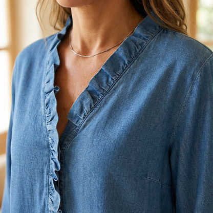 🔥Limited-time offer-Women's Casual Ruffle V-Neck Shirt | Soft, Breathable & Flattering High-Low Hem ✨