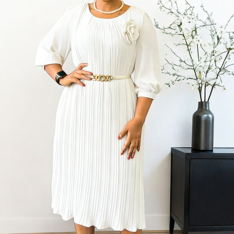 🔥🎁New arrival 50% OFF💥Women's 3/4 Sleeve Pleated Midi Dress with Belt