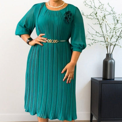 🔥🎁New arrival 50% OFF💥Women's 3/4 Sleeve Pleated Midi Dress with Belt