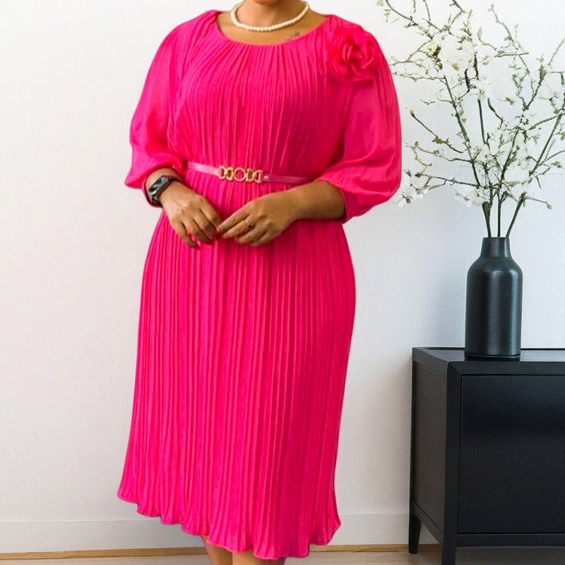 🔥🎁New arrival 50% OFF💥Women's 3/4 Sleeve Pleated Midi Dress with Belt
