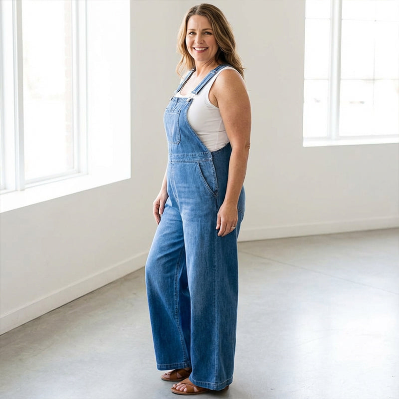 👗 LIMITED-TIME 50% OFF! Women's Casual Wide Leg Denim Overalls, Adjustable Strap Loose Jean Bib Jumpsuit