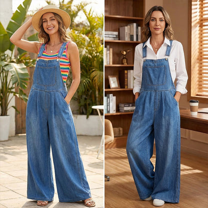 👗 LIMITED-TIME 50% OFF! Women's Casual Wide Leg Denim Overalls, Adjustable Strap Loose Jean Bib Jumpsuit