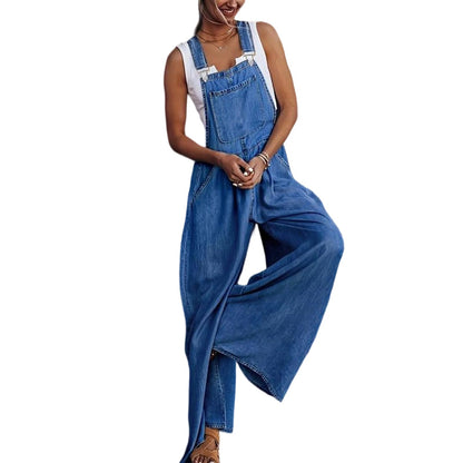 👗 LIMITED-TIME 50% OFF! Women's Casual Wide Leg Denim Overalls, Adjustable Strap Loose Jean Bib Jumpsuit