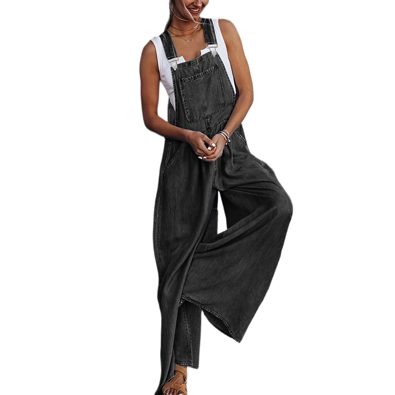 👗 LIMITED-TIME 50% OFF! Women's Casual Wide Leg Denim Overalls, Adjustable Strap Loose Jean Bib Jumpsuit