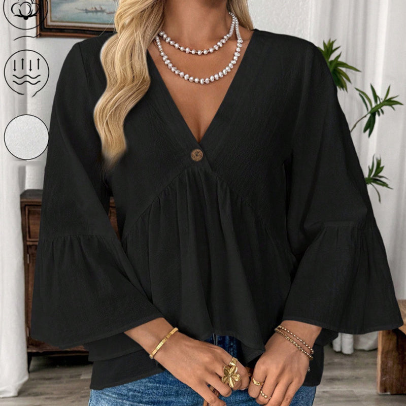 Women's V-Neck Ruffle Sleeve Blouse