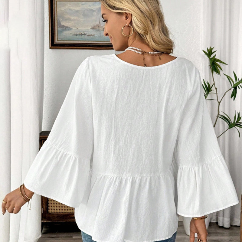 Women's V-Neck Ruffle Sleeve Blouse