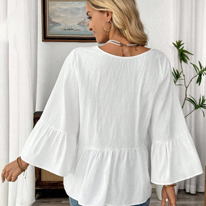 Women's V-Neck Ruffle Sleeve Blouse