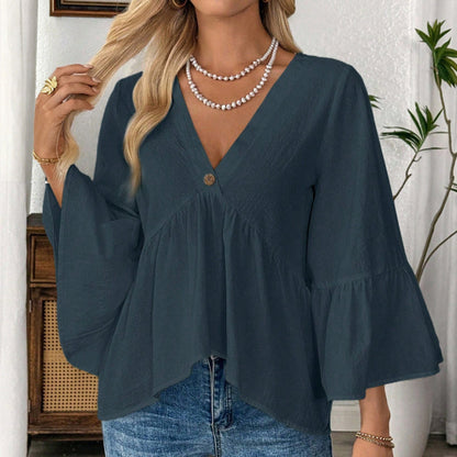 Women's V-Neck Ruffle Sleeve Blouse