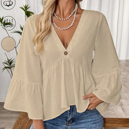 Women's V-Neck Ruffle Sleeve Blouse