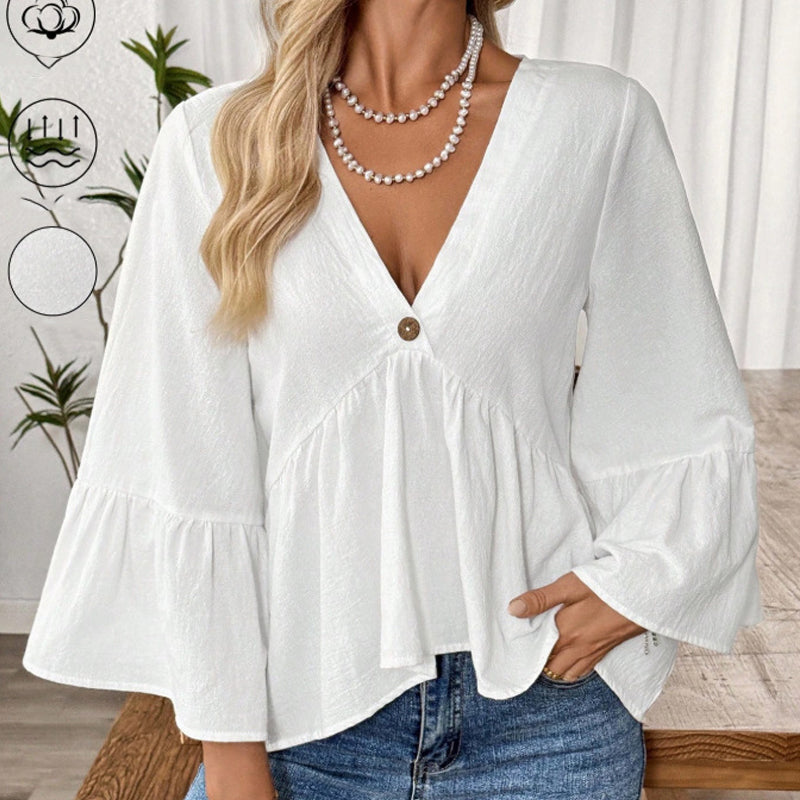 Women's V-Neck Ruffle Sleeve Blouse
