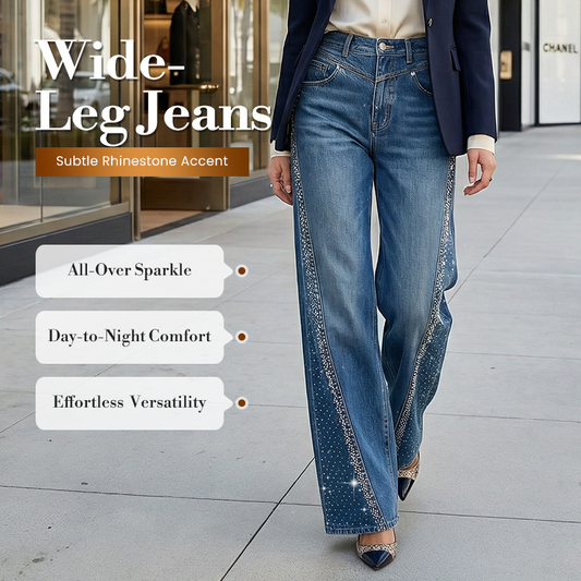 🔥Hot Sale Deals-Women's Rhinestone-Embellished Wide-Leg Jeans