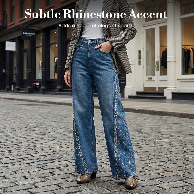 🔥Hot Sale Deals-Women's Rhinestone-Embellished Wide-Leg Jeans