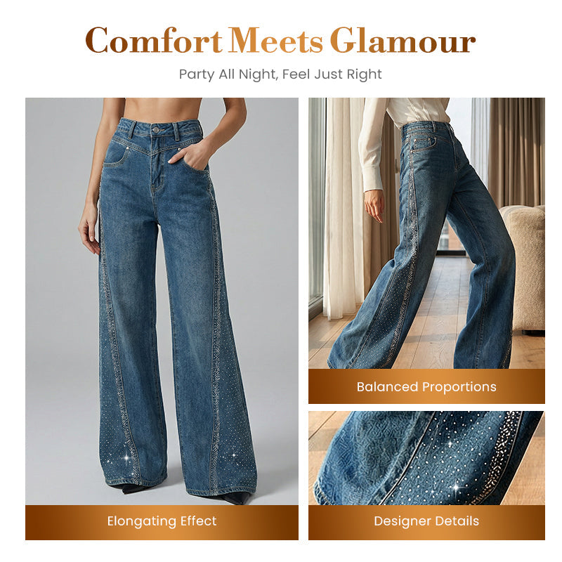 🔥Hot Sale Deals-Women's Rhinestone-Embellished Wide-Leg Jeans