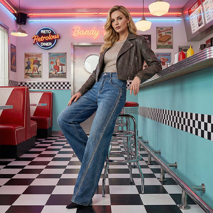 🔥Hot Sale Deals-Women's Rhinestone-Embellished Wide-Leg Jeans