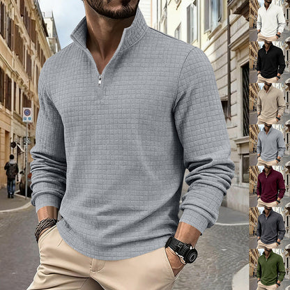 ✨ Smart-Casual Comfort | Men's Jacquard Quarter-Zip Stand-Collar Sweatshirt
