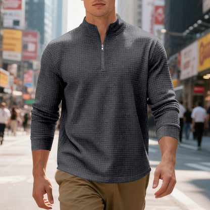 ✨ Smart-Casual Comfort | Men's Jacquard Quarter-Zip Stand-Collar Sweatshirt