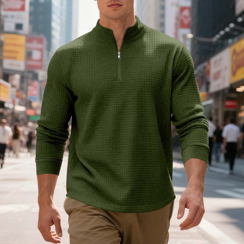 ✨ Smart-Casual Comfort | Men's Jacquard Quarter-Zip Stand-Collar Sweatshirt