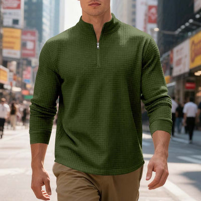 ✨ Smart-Casual Comfort | Men's Jacquard Quarter-Zip Stand-Collar Sweatshirt