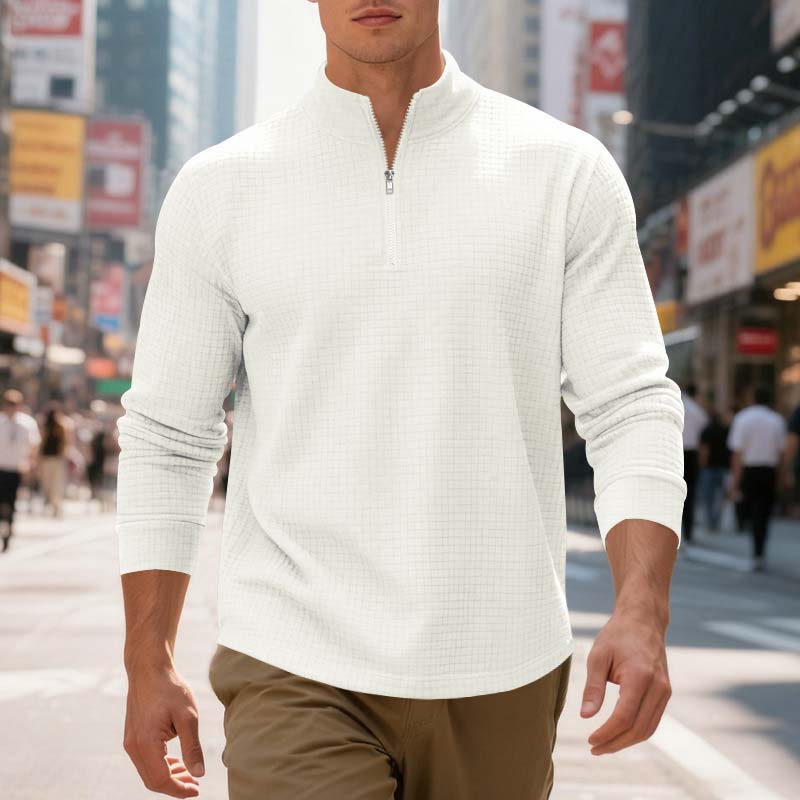 ✨ Smart-Casual Comfort | Men's Jacquard Quarter-Zip Stand-Collar Sweatshirt
