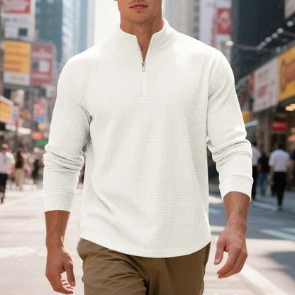 ✨ Smart-Casual Comfort | Men's Jacquard Quarter-Zip Stand-Collar Sweatshirt