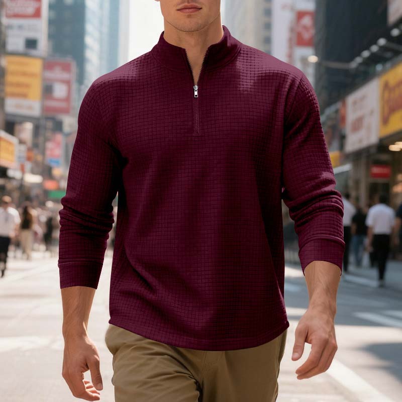 ✨ Smart-Casual Comfort | Men's Jacquard Quarter-Zip Stand-Collar Sweatshirt