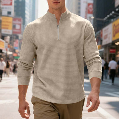 ✨ Smart-Casual Comfort | Men's Jacquard Quarter-Zip Stand-Collar Sweatshirt
