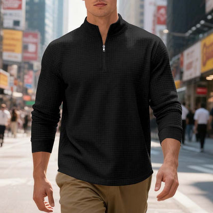 ✨ Smart-Casual Comfort | Men's Jacquard Quarter-Zip Stand-Collar Sweatshirt