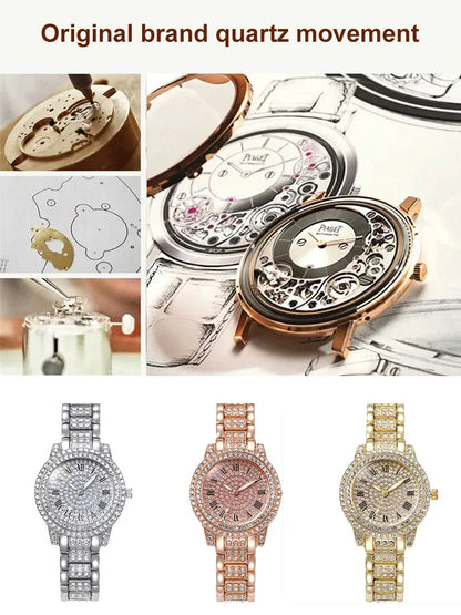 Fashion lady steel wrist watch full of diamonds and full stars