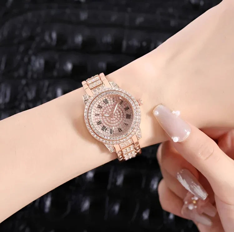 Fashion lady steel wrist watch full of diamonds and full stars