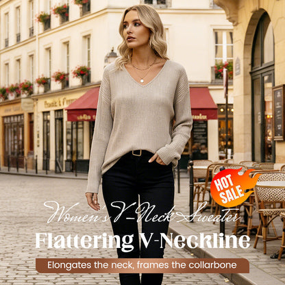 🎀 Elegant Back Detail | Women’s V-Neck Knit Sweater