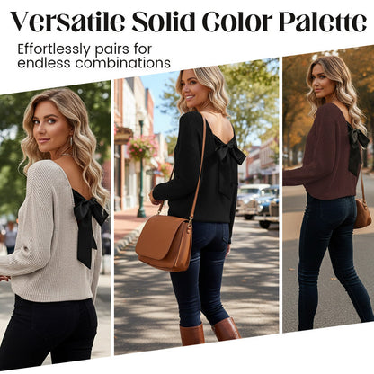 🎀 Elegant Back Detail | Women’s V-Neck Knit Sweater