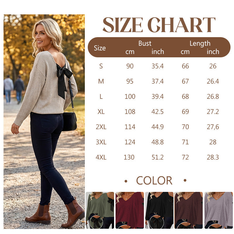 🎀 Elegant Back Detail | Women’s V-Neck Knit Sweater