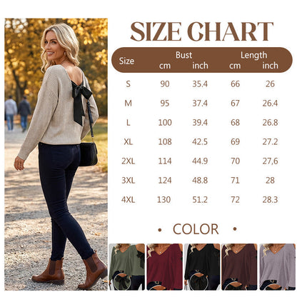 🎀 Elegant Back Detail | Women’s V-Neck Knit Sweater