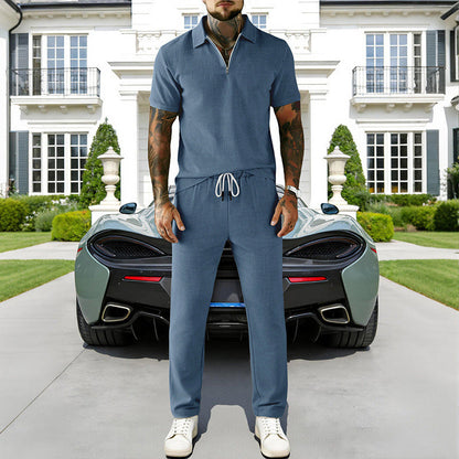 🔥Hot Sale Deals-Men's Zip-Neck Top& Drawstring Pants Set